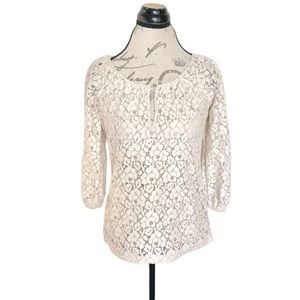 Charter Club Womens Peasant Boho Blouse Crochet Size Size Petite Bohemian Beige